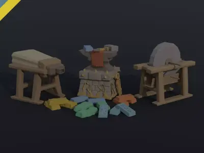 Cartoon blacksmith kit Polygonal Style 3D Model Pack