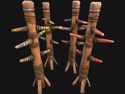 Medieval Wooden Fighting Dummy Furniture Training Camp Low-poly 3D model