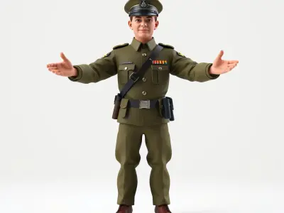 Rigged and Animated Military Officer with Uniform and Accesso... Low-poly 3D model