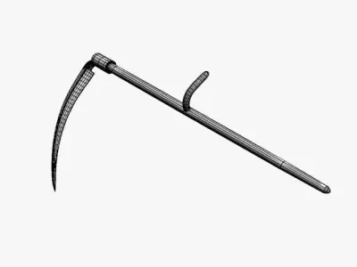 scythe wooden tool with long handle Low-poly 3D model