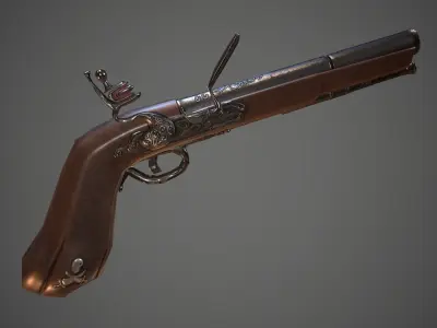  Pirate flintlock pistol  Low-poly 3D model