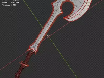 medieval axe Low-poly 3D model 5