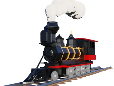 Low Poly Train steam locomotive with smoke Low-poly 3D model