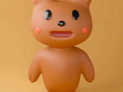 Brown cute bear 3D model flat design  Low-poly 3D model
