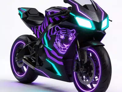 Cyberpunk Neon Tiger Sport Motorcycle Low-poly 3D model