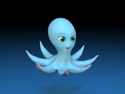 cartoon squid Low-poly 3D model