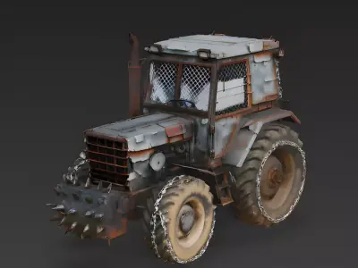 Post-Apocalyptic Armored Tractor 3D Model Low-poly 3D model