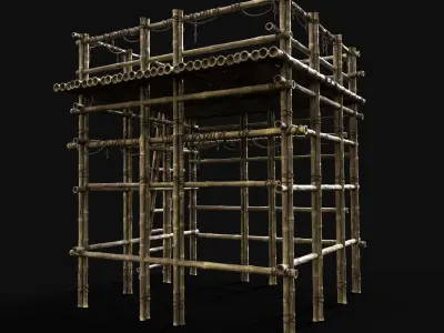 BAMBOO PLATFORM PIER LOG JUNGLE PORT CONSTRUCTION WATCHTOWER Low-poly 3D model