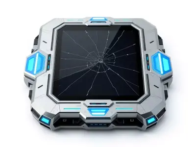 Rugged SciFi Tablet with Cracked Screen Low-poly 3D model