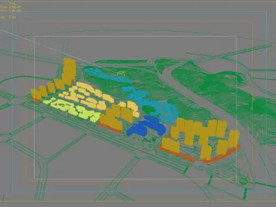 Architecture residential complex in middle of area 3D model