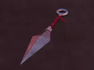 Kunai 3D Model sword with string hanging from it 3D model