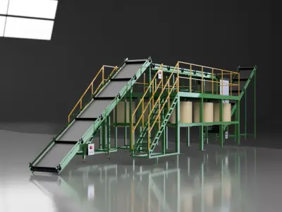 Industrial Conveyor Scene - Manual Recycling Sorting Line 3D model