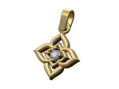 Floral star 3mm diamond pendant charm with bail 3D print model