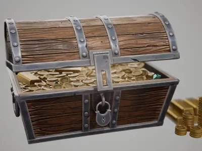 Stylized Gold Chest Low-poly 3D model