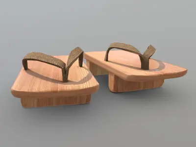 Geta 1 two wooden sandals Low-poly 3D model