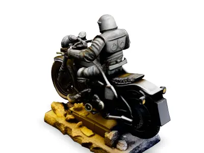 Armored Rider on Motorcycle Statue 3D Model 3D model