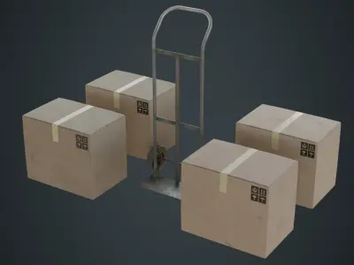 Hand Truck And Boxes 3B Low-poly 3D model
