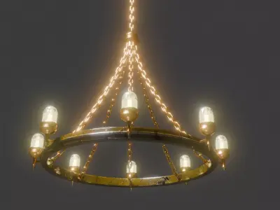 Antique metal lamp with glass and chains 3D model