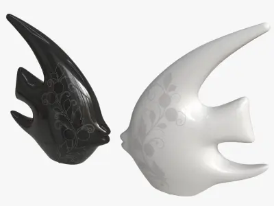 Abstract Fish Ceramic Figurine Set 03 3D model
