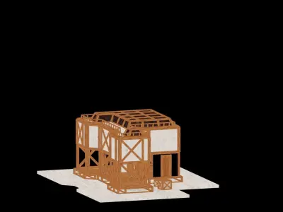 Medieval Low Poly Building Castle Wooden Village Stone House 32 Low-poly 3D model