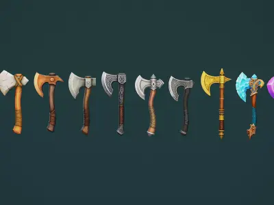 Medieval Axe Set - Game Ready Weapon Low-poly 3D model