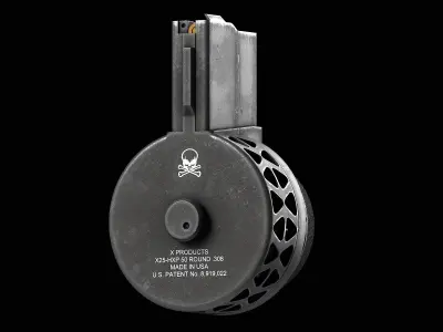 X Products X-25 50 Round Drum Skeletonized Magazine V2 cal 308 Low-poly 3D model