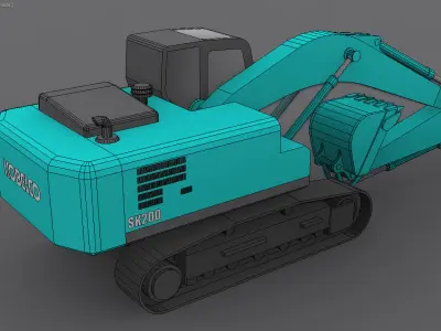 Excavator Kobelco SK200 crawler Low-poly 3D model