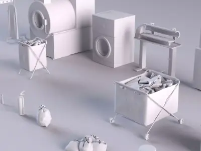Dry cleaner Industrial store iron public laundry dryer interior 3D model