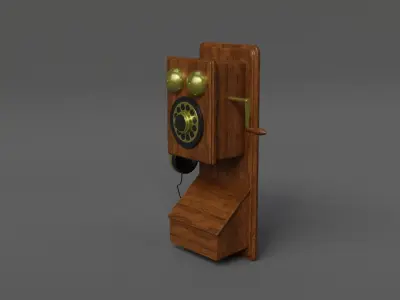  Wooden Antique Phone Low-Poly Model Low-poly 3D model