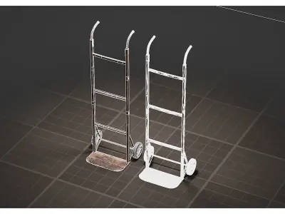 Old Rusty Metal Warehouse Hand Truck Cart Dolly Low-poly 3D model