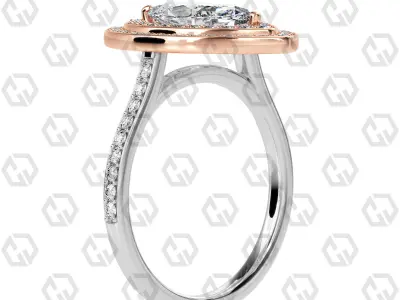 Ring 205 Marquise Shape Cathedral Double Halo pave set with Gems 3D print model