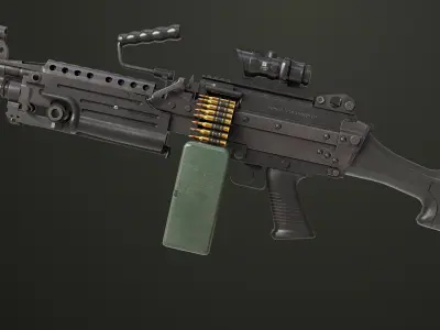 Machine Gun Sandal and Black Ammo Box All Textures 3D model