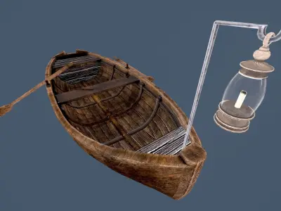  Old boat for game Low-poly 3D model