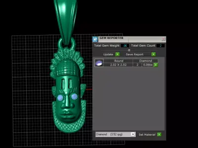 African Benin Mask Gold Pendant with Ruby Accents 3D print model