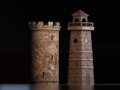Medieval Stone Tower Pack Low-poly 3D model