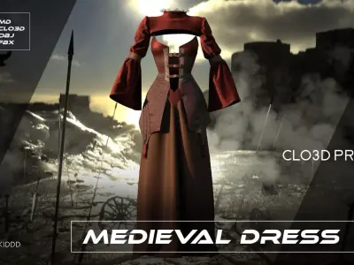 Medieval Dress Burgundy Red 3D model