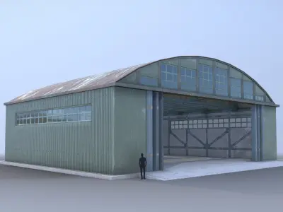 Airport Hangar SmallHangar 01 open   Low-poly 3D model