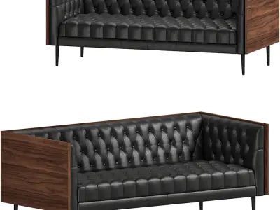 Vaughn Chesterfield-Style Leather Sofa with Wood Panels 3D model