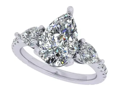 3ct Pear 3 Stone Ring 3D print model