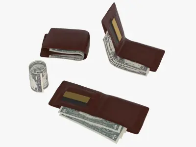 United States 1 Dollars Wallet Money Purse 3D model