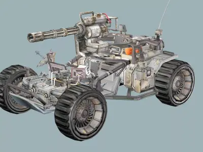 Post-Apocalypse Buggy Car I With Gunholder 3D Model Low-poly 3D model