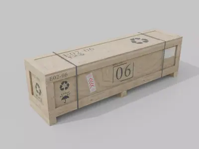 Extra Wide Narrow Wooden Crate - Customizable Shipping Box Low-poly 3D model