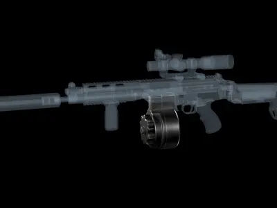 X FAL 50 Round Drum Magazine For FAL 308 Rifles Low-poly 3D model