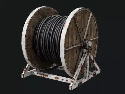 Wooden Cable Reel - Game Ready PBR Low-poly 3D model