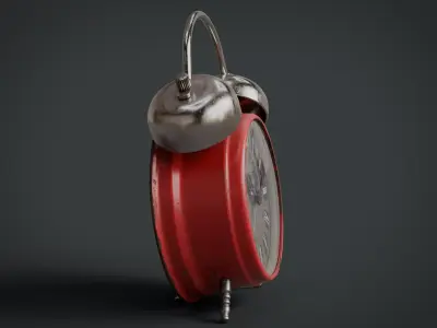 Red Vintage Alarm Clock Low-poly 3D model