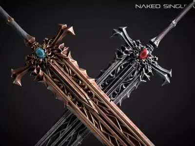 Rusty Bronze Medieval dark fantasy Sword Low-poly 3D model