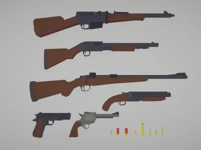 Flat World - Guns With Skins - Rigged and Animated Low-poly 3D model