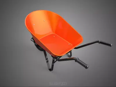 ORANGE BLACK HAULER CARRIER WHEELBARROW CART TROLLEY WHEEL CARGO 3D model