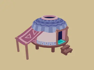 Low-poly yurt - 2 versions with extra  Low-poly 3D model