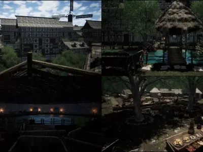 Blackwood River Edge Medieval Town Cave Environment 3D model